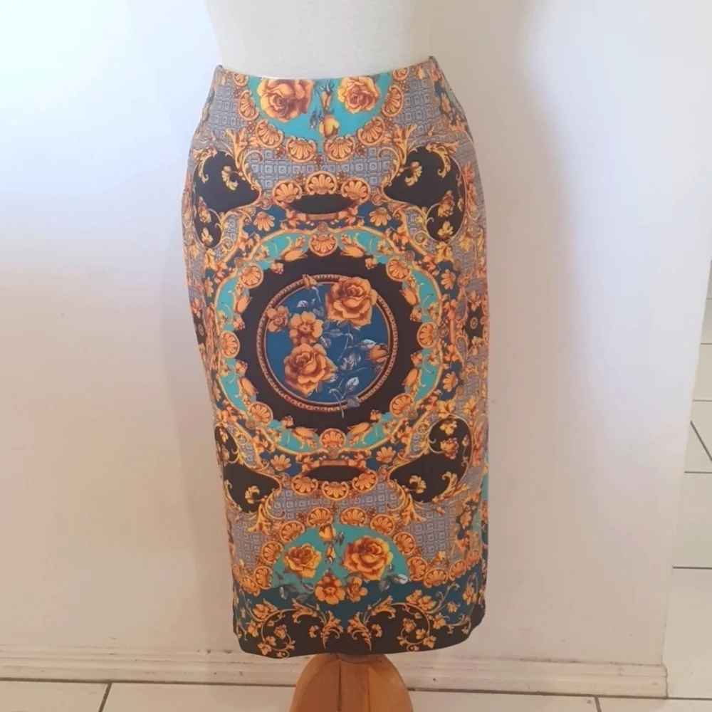 ECI New York Size S (approx 14) Floral Yellow Stretch Skirt - Picture 1 of 7